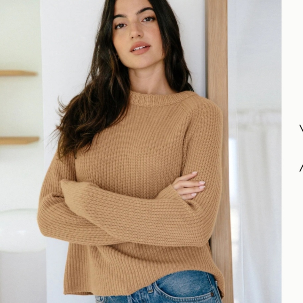 Jenni Kayne 2XL Merino Cashmere Sweater Tan Brown Crew Neck - Picture 1 of 9